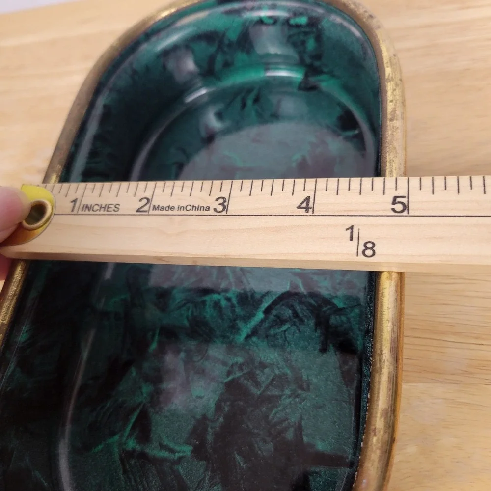 Jolly Hotels Vintage Green and Gold Metal Catch-All Tray Hollywood Regency Moody